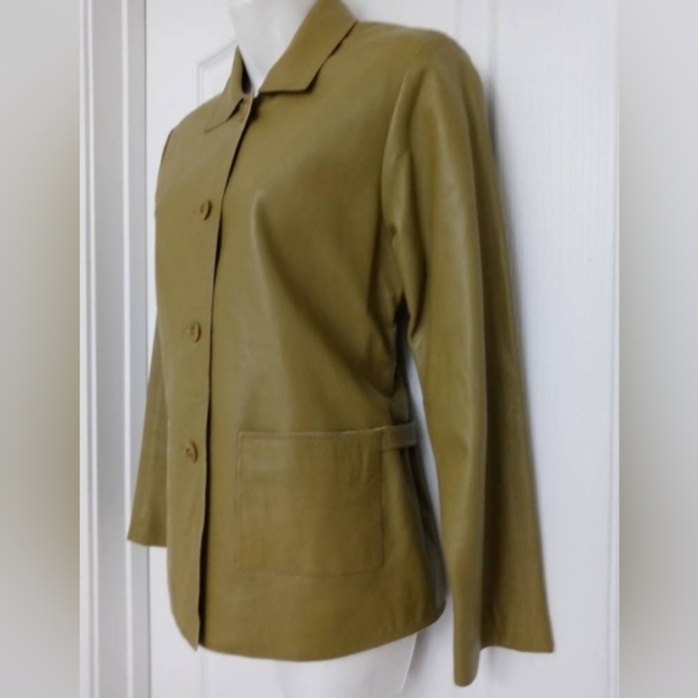 Isabella Bird ANTHROPOLOGY Avacado Color LEATHER Jacket Xlg
